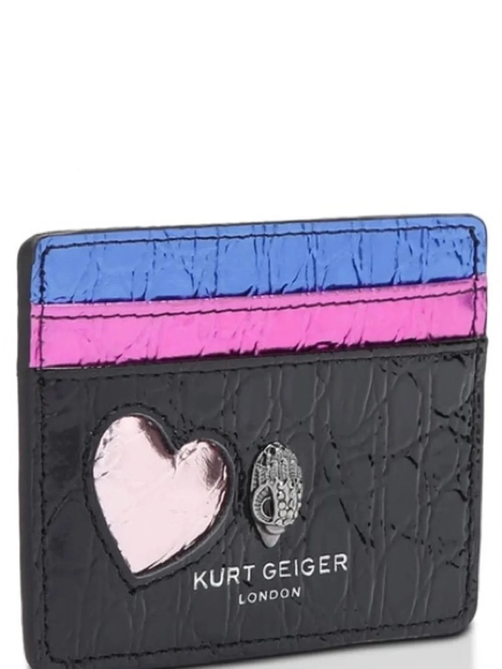 Kurt Geiger NWOT Black Love Leather Cardholder with Pink Heart and Gold Heart